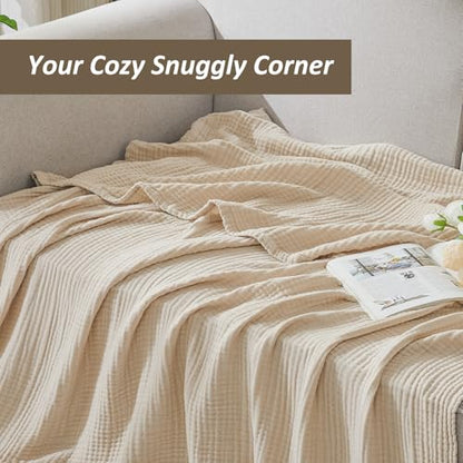 EMME Cotton Muslin Throw Blanket Couch Breathable Gauze Soft Lightweight Bed Blankets Adults (Heather Beige, 50"x60") - color: 03 - Beige, size: Throw (50" X 60")