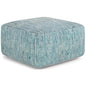 BOWERY HILL Boho Square Pouf, Patterned Teal Melange Cotton Upholstery, 20" x 20" x 10", Dense Polystyrene Filling, Versatile Seating or Ottoman for Living Room or Bedroom Use - color: Blue