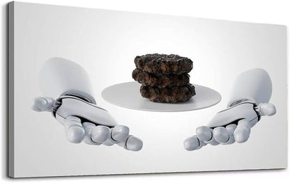 Wibinuki Wall Art Wall Decor Wall Paintings D rendering of robotic arms holding stack of beef pties for Living Room Bedroom Bathroom Home Decor Can Be Hung Directly 20"x 40"