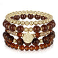 Bohemian Natural Stone Beaded Bracelets for Women Men Stackable Stretch Beads Bracelet Set with Charm and Tassel Multilayered Elastic Gemstone Bracelets Summer Beach Boho Jewelry Gift for Women - color: brown