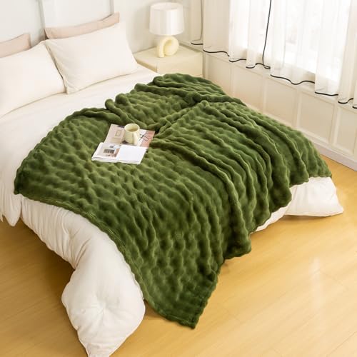 YUSOKI Luxury 3D Bubble Light Weighted Throw Blanket 2.8lb,All Ages,Home Decoration, (Olive Green,60 * 80inches) - color: Olive Green, size: Twin(60" x80")