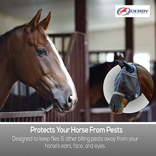 Derby Originals Reflective Safety Horse Fly Mask with Ears and Nose Cover Fringes