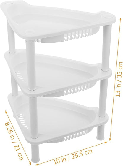 PRETYZOOM 3 Tier Small Corner Shelf, 8x10x13 Inches, Space-Saving Corner Shelf for Kitchen, Bathroom Rustproof Organizer Rack for Shower Bottles, Plastic, No-Tool Assembly