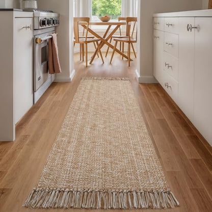 Collive Hallway Runner Rug, 2' x 6' Hand Woven Reversible Washable Entryway Rugs, Tan Cotton Modern Laundry Room Carpet Long Farmhouse Carpets for Bathroom Sink Foyer Bedroom - color: Tan/Cream, size: 2' x 6' (Rectangular)