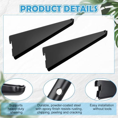 Yalikop 10 Pack Adjustable Shelf Brackets for Double Track System Closet Organization Heavy Duty Wire Shelf Brackets (Black,4.7 Inches)