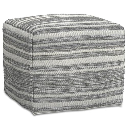 SIMPLIHOME Carina Contemporary Square Woven Pouf in Black Melange, White Wool for the Living Room, Bedroom and Kids Room - color: Black Melange, White, style: Wool Pouf