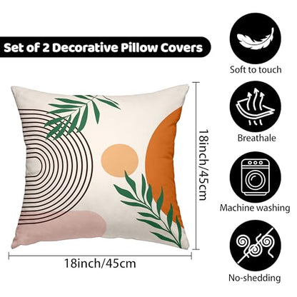 Boho Mid Century Throw Pillow Covers 18x18 Inches Modern Geometric Abstract Art Pillow Case Set of 2 Soft Velvet Couch Pillows Cushion Cover for Bed Sofa Living Room (Orange, 18" x 18") - color: Orange