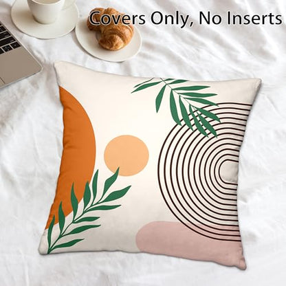 Boho Mid Century Throw Pillow Covers 18x18 Inches Modern Geometric Abstract Art Pillow Case Set of 2 Soft Velvet Couch Pillows Cushion Cover for Bed Sofa Living Room (Orange, 18" x 18") - color: Orange