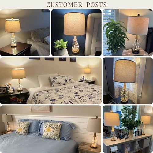 OYEARS 23" USB A+C Table Lamps for Bedroom Living Room Modern Bedside Lamps Retro Farmhouse Rattan Glass Nightstand Nightlight Lamps,Two Light Points - color: Walnut