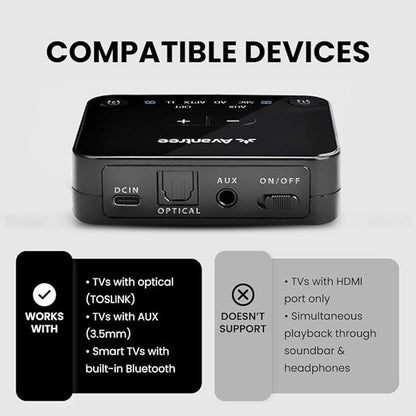 Avantree HT41899 Plus 2 - Dual Bluetooth Wireless Headphones for TV Watching with Transmitter & Charging Docks, aptX Adaptive & Low Latency Support, Compatible with Optical & 3.5mm AUX TVs