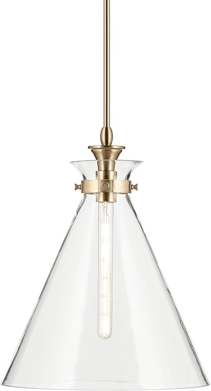 Kichler Laria 1-Light Pendant, Updated Traditional Light, Sloped Ceiling Compatible, for Kitchen with Clear Glass in Champagne Bronze (19.75" x 16"), 52775CPZCLR