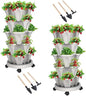 DUNCHATY Stackable Planter, Vertical Garden Planter with Wheels and Garden Tools, Strawberry Planter Indoor/Outdoor 5 Tier Herb Planter Pots for Growing Vegetables and Succulents,Gray