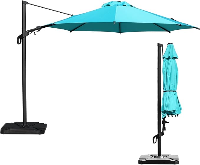 Abba Patio 10FT Vienna Offset Patio Umbrella Outdoor Cantilever Umbrella with 360° Rotation Design and Easy Tilt Adjustment UV 50+ Protection 8 Ribs for Backyard Garden Deck Pool Patio, Light Blue
