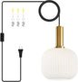 Mid Century Modern Plug in Hanging Light Milk Glass Pendant Light White and Gold Hanging Lamp Plug in Chandelier Lighting with Long Cord for Bedroom Living Room Dining Room Kitchen