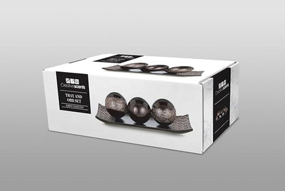 Creative Scents Dublin Brown Decorative Tray & Orb Set - 4-Piece Centerpiece for Living Room, Dining Room & Entry Table Decor