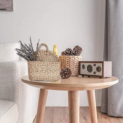 Seagrass Wicker Storage Basket with Handle - Semi-Circular Willow Woven Hanging Basket for Home, Garden, Wedding Wall Decor