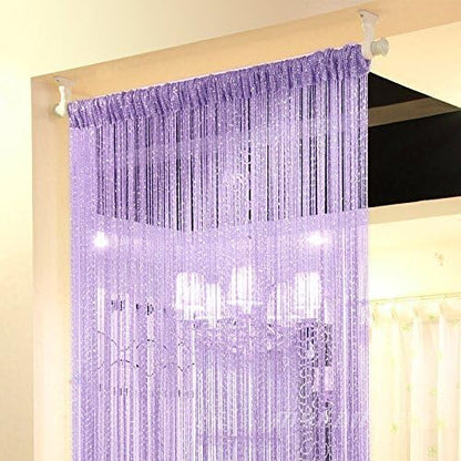 1x2M Door String Curtain Rare Flat Silver Ribbon Thread Fringe Window Panel Room Divider Cute Strip Tassel for Wedding Coffee House Restaurant Parts, Purple - color: Purple