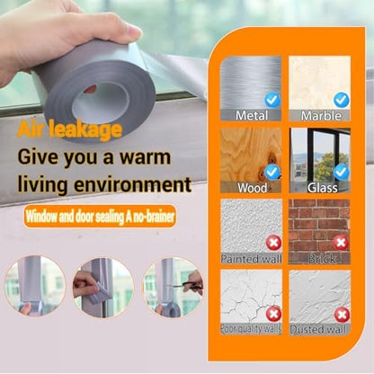 Window Insulation for Winter Weather Sealing Tape 2 Inch x 50 Yards Weather Stripping Residue Free Draft Isolation Sealing Film Tape for Doors Windows and Shower Glass Gaps Gray Color
