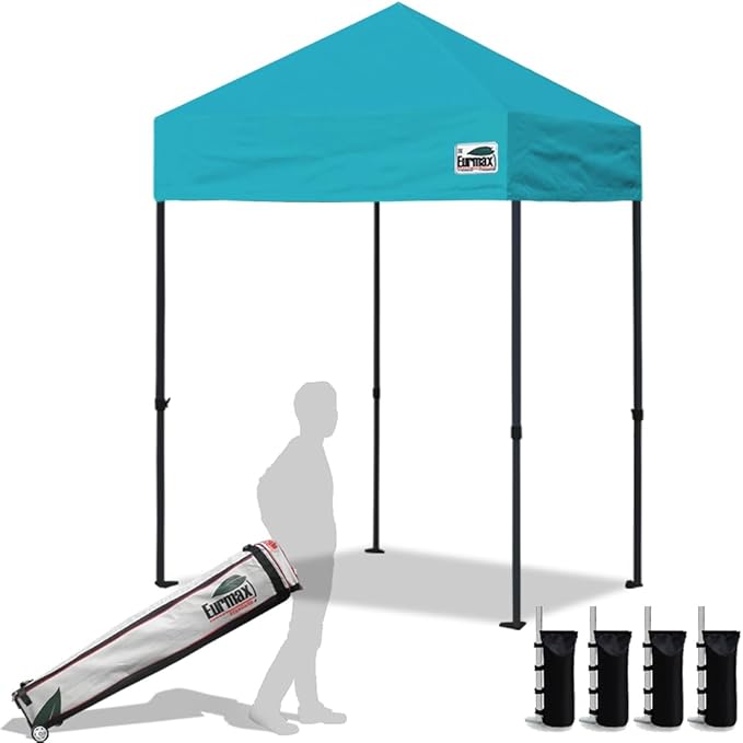 Eurmax USA 5'x5' Pop Up Canopy Tent Commercial Instant Canopies with Heavy Duty Roller Bag,Bonus 4 Sand Weights Bags (Turquoise)