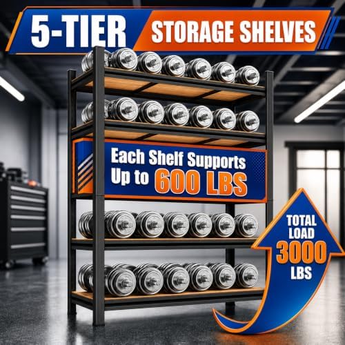 PRESTELION Garage Shelving Heavy Duty Metal Unit Adjustable 5-Tier
