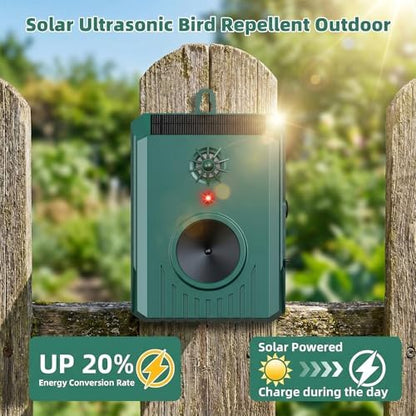 2026 Solar Ultrasonic Bird Repellent Devices Bird Repeller Outdoor Woodpecker Deterrent for House IP65 Waterproof Bird Deterrent Pigeon Goose Repellent for Outside Patio Porch Balconies Rooftop (2)
