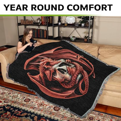 Pure Country Weavers Skull Embrace Dragon Woven Blanket by Anne Stokes - Fantasy Gift Cotton Tapestry Throw - Made in The USA - 72" x 54" - color: Skull, size: 72" x 54"