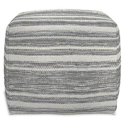 SIMPLIHOME Carina Contemporary Square Woven Pouf in Black Melange, White Wool for the Living Room, Bedroom and Kids Room - color: Black Melange, White, style: Wool Pouf