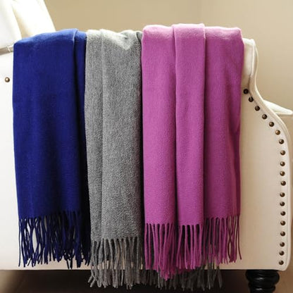 CUDDLE DREAMS Premium Cashmere Throw Blanket with Fringe, Luxuriously Soft (Plum) - color: Plum
