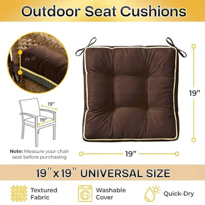 4 Pack 19x19 Inch Shredded Foam Chair Cushions with Straps - All-Season Seat Pads for Indoor/Outdoor Dining, Office, Patio, Kitchen Chairs (Dark Brown, 19 INCH × 19 INCH) - color: Dark Brown
