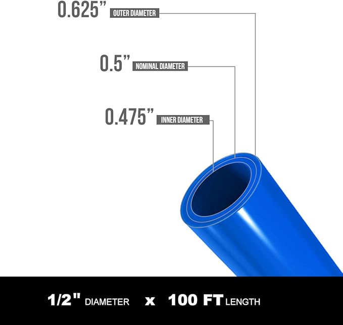 Pex-A Tubing 1/2 Inch x 100 Ft Pex Pipe Coil - Non-Barrier, Blue Px Flexible Water Tubing for Plumbing