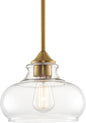 Kira Home Harlow 9" Modern Schoolhouse Pendant Light with Clear Glass Shade, Industrial Farmhouse Hanging Light with Schoolhouse Glass, Warm Brass Finish