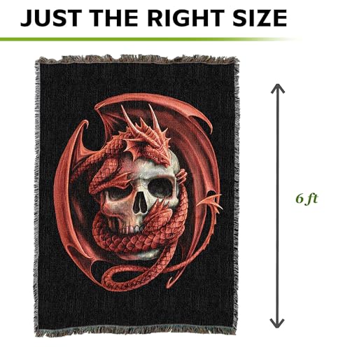 Pure Country Weavers Skull Embrace Dragon Woven Blanket by Anne Stokes - Fantasy Gift Cotton Tapestry Throw - Made in The USA - 72" x 54" - color: Skull, size: 72" x 54"