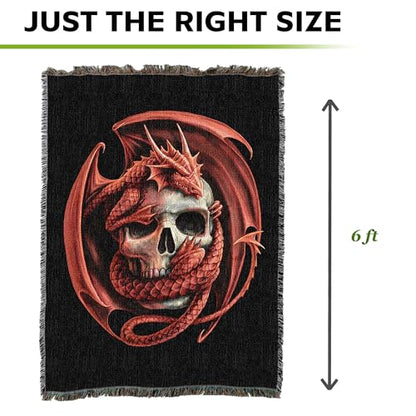 Pure Country Weavers Skull Embrace Dragon Woven Blanket by Anne Stokes - Fantasy Gift Cotton Tapestry Throw - Made in The USA - 72" x 54" - color: Skull, size: 72" x 54"