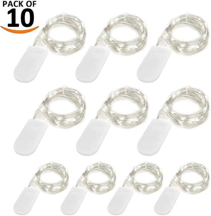 LIIDA [10-Pack] LED String Lights, 6.6FT LED Moon Lights 20 Led Micro Lights On Silver Copper Wire (Batteries Include) for DIY Wedding Centerpiece, Table Decoration, Party (Cool White)