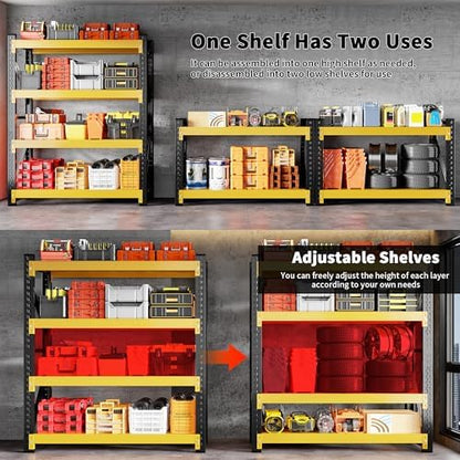 Metal Storage Shelves,4 Tier Utitly Garage Shelving Black-Yellow