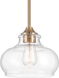Kira Home Harlow 9" Modern Schoolhouse Pendant Light with Clear Glass Shade, Industrial Farmhouse Gold Hanging Light with Schoolhouse Glass, Cool Brass Finish