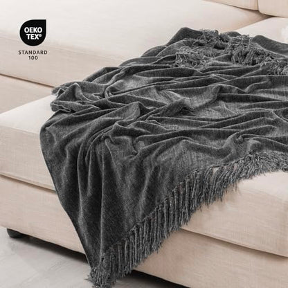 RECYCO Throw Blanket Soft Cozy Chenille Throw Blanket with Fringe Tassel for Couch Sofa Chair Bed Living Room Gift (Dark Gray, 50" x 60") - color: Dark Gray, size: 50'' X 60''