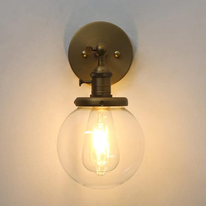 Phansthy Bathroom Light Fixture Single Industrial Wall Sconce with 5.9 Inches Globe Lampshade (Antique)