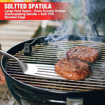 PARGRILL Grill Accessories Heavy Duty BBQ Set Gifts for Men/Women - Premium Stainless Steel Spatula, Fork, Brush & Tongs, Barbecue Utensils Tool Kit Gift for Grilling Lover Outdoor