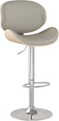 Adjustable Swivel Bar Stools 1 PC, Modern Bentwood Barstool with Large Metal Base and Footrest, PU Leather Upholstered Bar Chair with Curved Back for Kitchen Island Dining Room, Gray