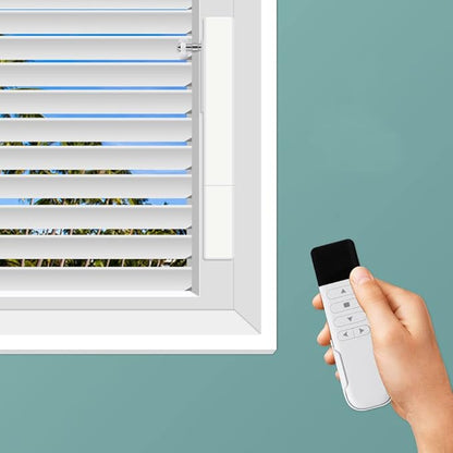 Blindsmart Plantation Shutters Motor, Smart Electric Motor Automatic Opener for Plantation Shutters for Interior Windows, USB Rechargeable Driver for Window Shutters (Remote Version, with Solar Panel)