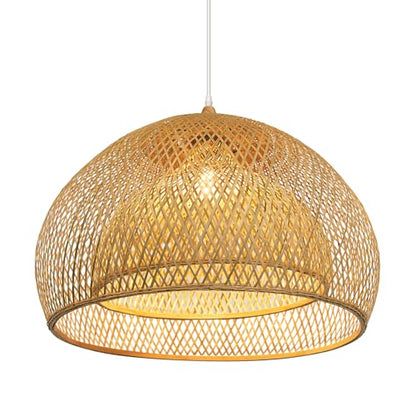 Arturesthome 23.6" Weaving Bamboo Pendant Light for Kitchen Island, Wicker Chandelier, Handmade Woven Hanging Ceiling Light Lampshade for Living Room Bedroom - size: B 23.6"*17.6"