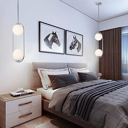 SeeU Chrome Pendant Lighting Mid Century Pendant Light Fixture Hanging Lighting Fixture with White Globe Glass Lampshade Pendant Chandelier for Kitchen Island Dining Room Bedroom - color: Chrome