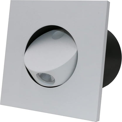 3W LED Wall Recessed Step Stair Lighting Bedside Reading Light Fixture Hidden On/Off Switch Adjustable Warm White-Finish Square