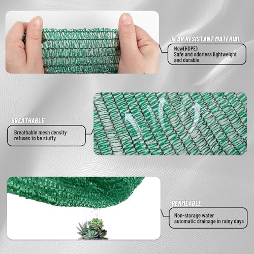 Cool Area Shade Cloth with Grommets for Garden, 55% 6.5x10ft, Dark Green