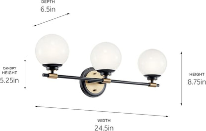 Kichler Benno 3-Light Bathroom Vanity Light Fixture with Opal Glass, Modern LED Lighting in Black and Champagne Bronze for Bathroom or Powder Room (8.75 x 24.5 in), 55172BKCPZ