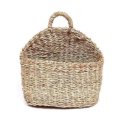 Seagrass Wicker Storage Basket with Handle - Semi-Circular Willow Woven Hanging Basket for Home, Garden, Wedding Wall Decor