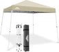EAGLE PEAK 10x10 Slant Leg Pop-up Canopy Tent Easy One Person Setup Instant Outdoor Beach Canopy Folding Portable Sports Shelter 10x10 Base 8x8 Top (Light Beige)