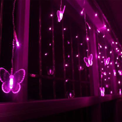 Lainin USB Powered String Light 13FT 96LED Curtain Light 16 Butterflies Strings 8 Mode Fairy Light Strip for Party Indoor Outdoor Room Garden Wall Wedding Christmas Xmas Decorations (Pink)
