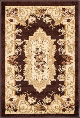 Unique Loom Versailles Collection Area Rug - Henry (2' x 3' 1" Rectangle Brown/Cream) - color: Brown/Cream, size: 2'2" x 3'1" (Rectangular)
